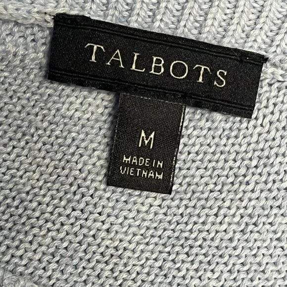 Talbots Sweater M Pima Cotton V-Neck Tie Back Knit Baby Blue Soft 3/4 Sleeve - Picture 6 of 7